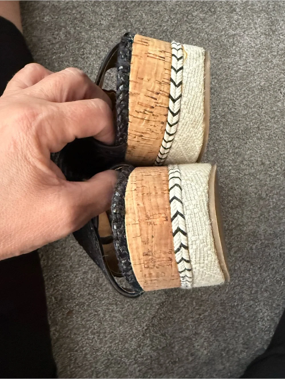 Zara Black Woven Cork Platform Wedges